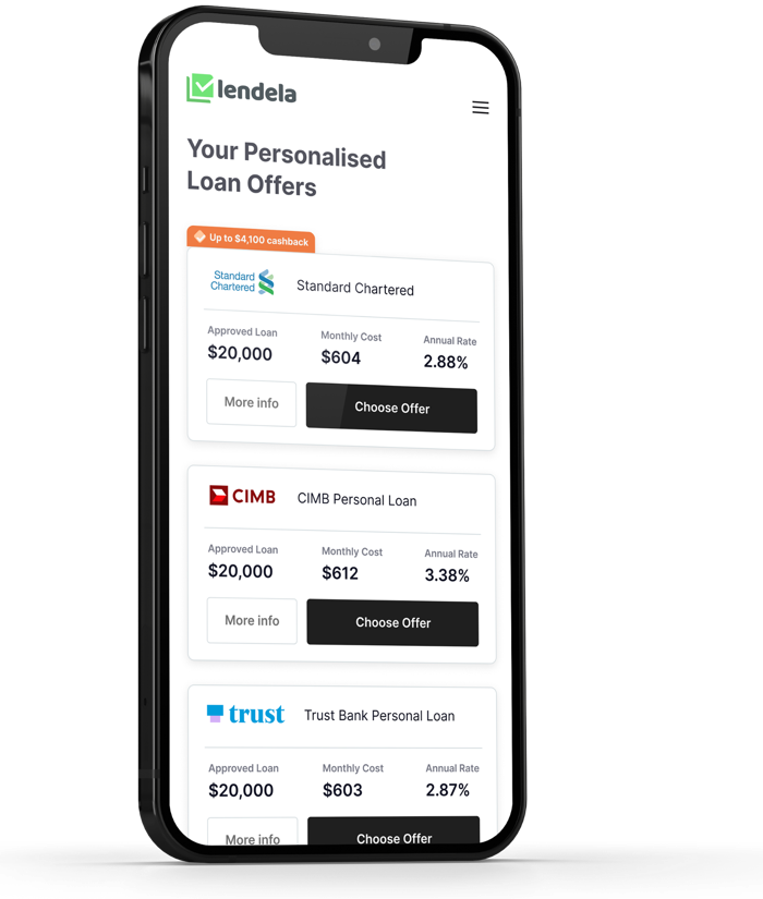 Lendela personalised loan offers, shown on a phone